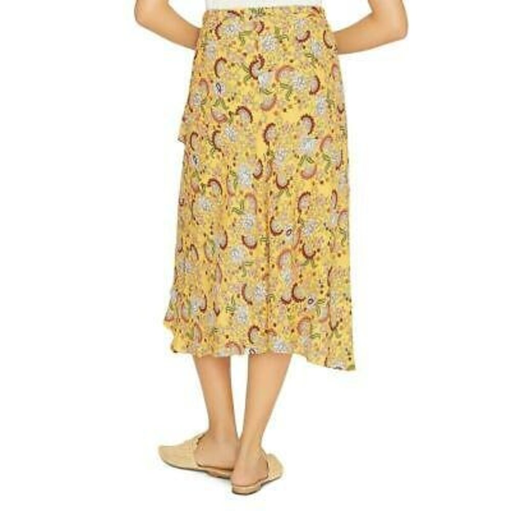 Sanctuary Jamie Midi Skirt S Ruffle Faux Wrap Hi Low Floral Yellow NWT B50 - Picture 2 of 6